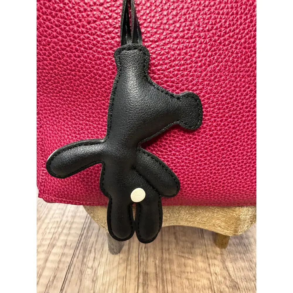 Teddy Bear Bag Charm Vegan Leather Cute Black Bear Purse Charm NeW!